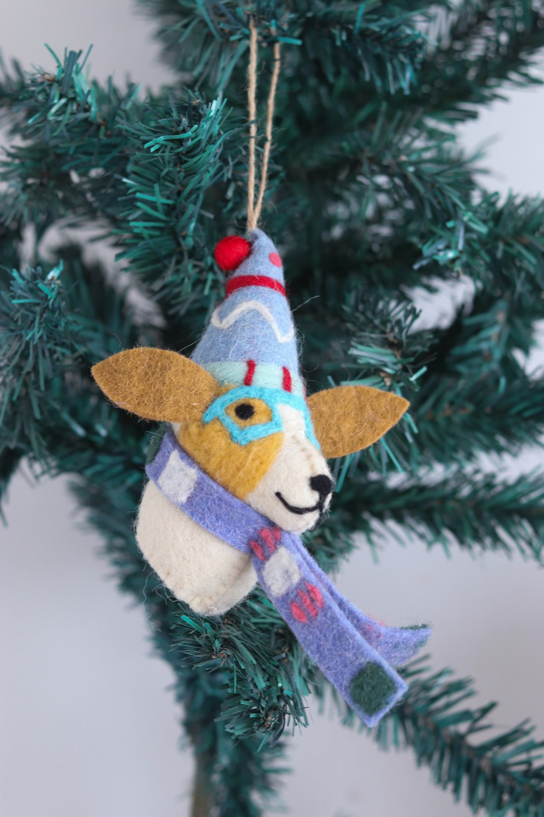 Handmade Felt Dog with Winter Hat & Scarf Christmas Ornament