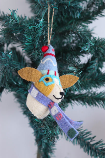 Handmade Felt Dog with Winter Hat & Scarf Christmas Ornament