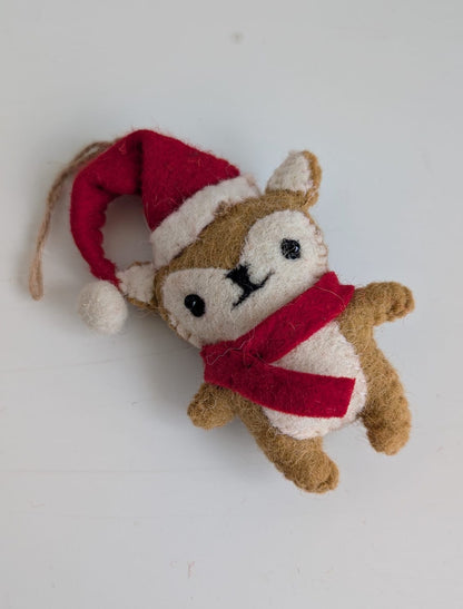 Handmade Felt Woodland Fox with Santa Hat & Scarf Christmas Ornament