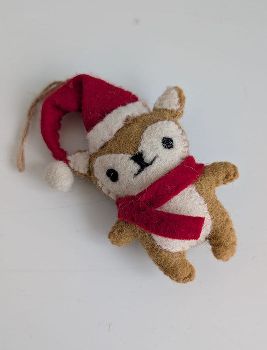 Handmade Felt Woodland Fox with Santa Hat & Scarf Christmas Ornament