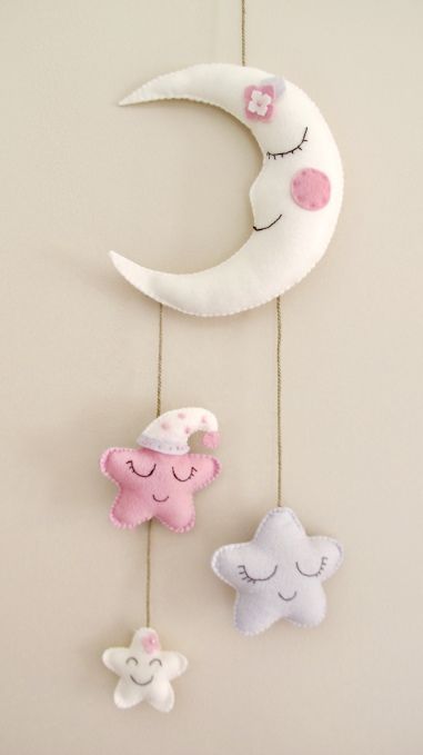 Felt Dreamy moon  Baby cot Mobile Handmade Nursery Wall Hanging with stars Decoration