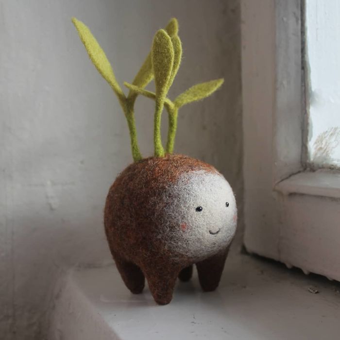 Needle Felted Smiling Wool Plants ~ Handmade Nature Lover Gift
