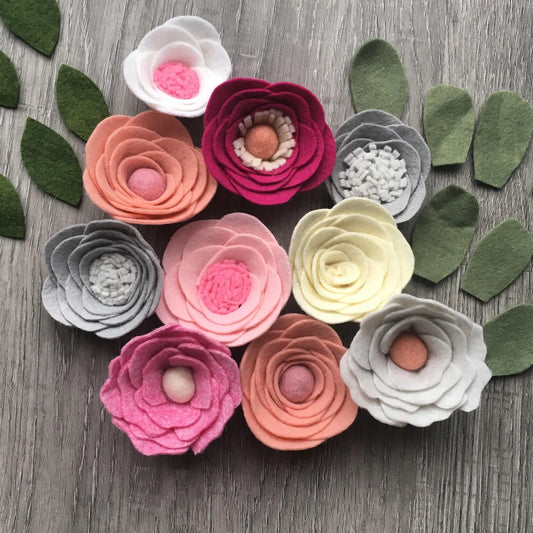 Loose Felt Flowers, Wool Felt Flowers, Valentines Felt Decor, Pink Nursery Flowers