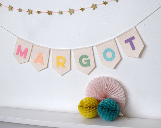 Personalised Pastel Rainbow Name Bunting Custom Felt Nursery Garland Baby Shower Decoration Kids Room