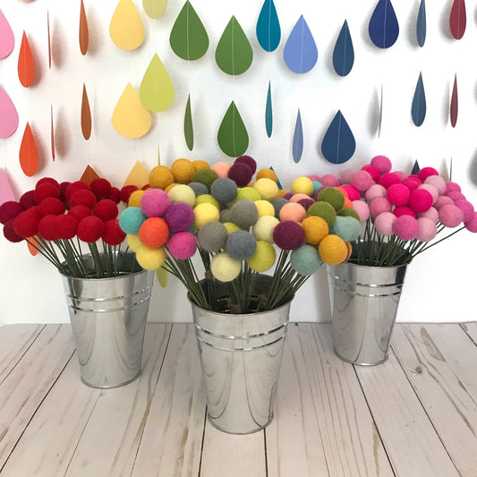 Felt billy balls - Billy buttons - Craspida flowers - Felt flowers - Felt bouquet - Wedding bouquet - Felt decor - Pom Pom bouquet