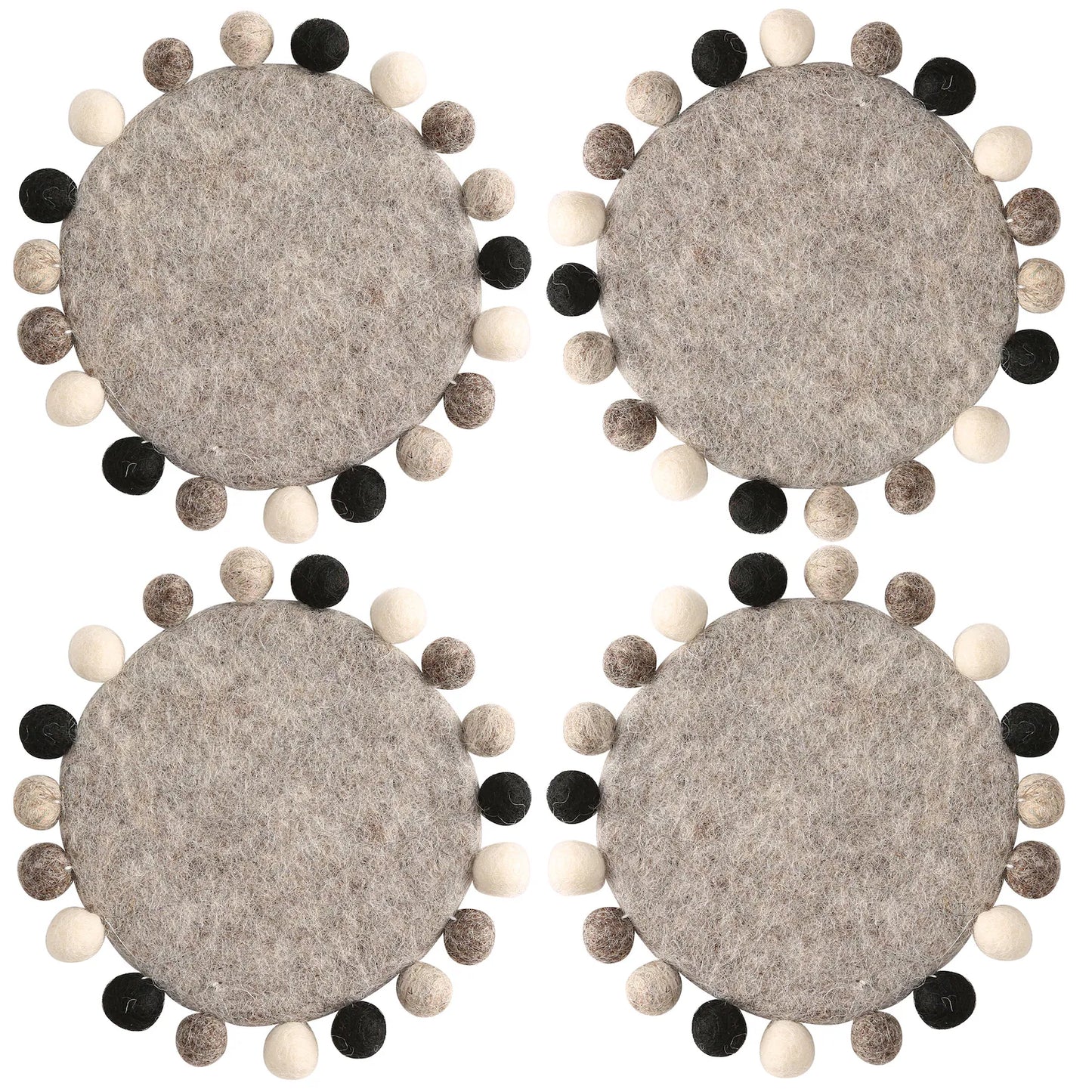 Wool Felt Ball Coasters, Set of 4, Handmade Drink Coasters