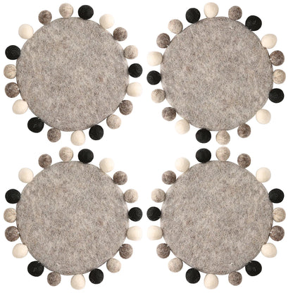 Wool Felt Ball Coasters, Set of 4, Handmade Drink Coasters