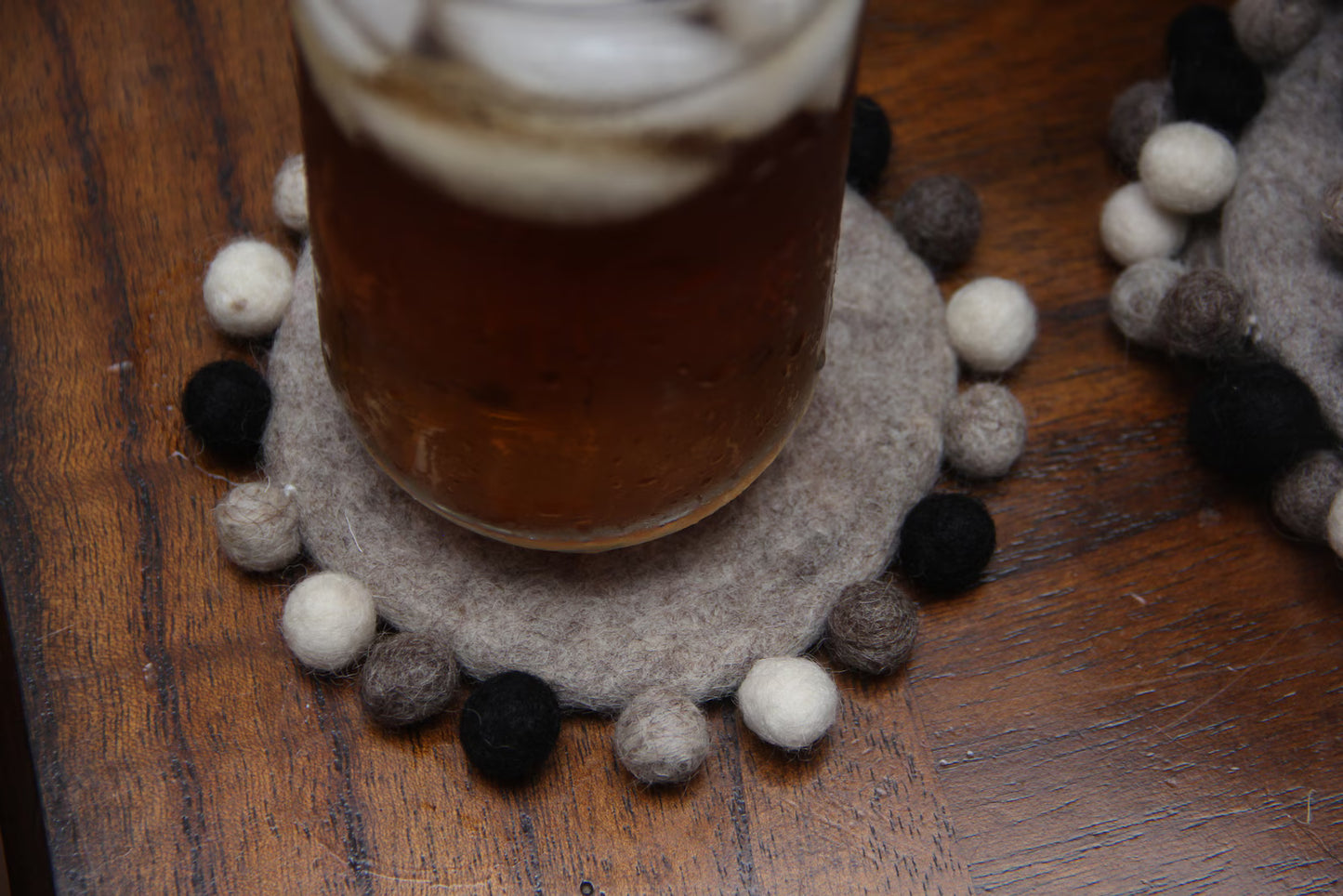 Wool Felt Ball Coasters, Set of 4, Handmade Drink Coasters