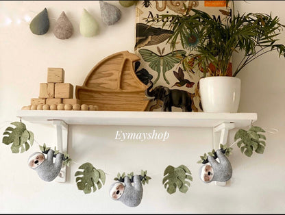 Sloth nursery wall decor, felt animals garland, safari nursery decor sloth garland