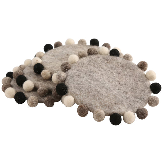 Wool Felt Ball Coasters, Set of 4, Handmade Drink Coasters