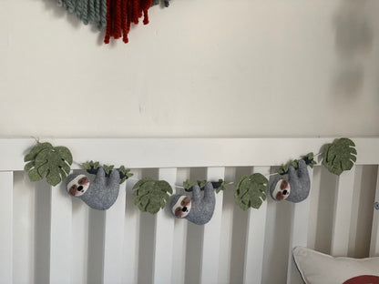 Sloth nursery wall decor, felt animals garland, safari nursery decor sloth garland