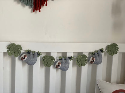 Sloth nursery wall decor, felt animals garland, safari nursery decor sloth garland
