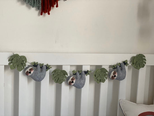 Sloth nursery wall decor, felt animals garland, safari nursery decor sloth garland