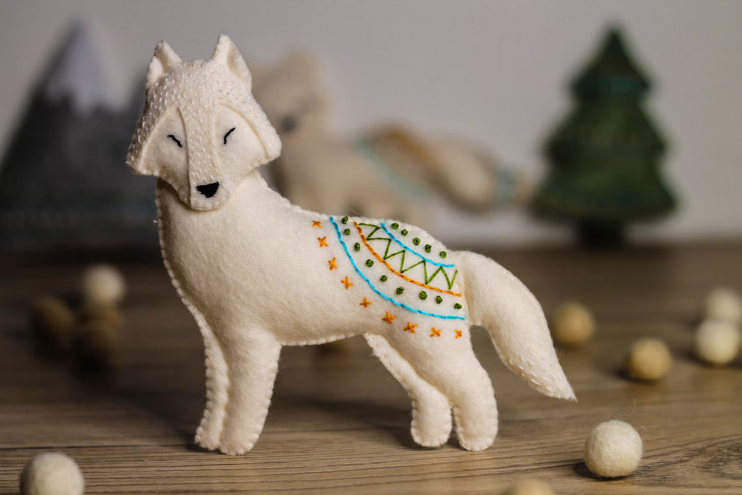 White Wolf Felted Ornaments | Christmas ornaments