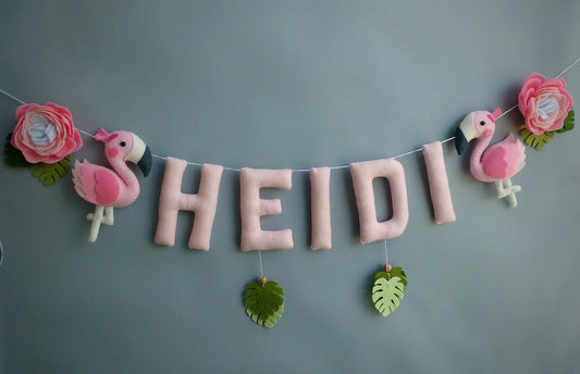 Flamingo Name Banner: Handmade Felt Nursery Garland
