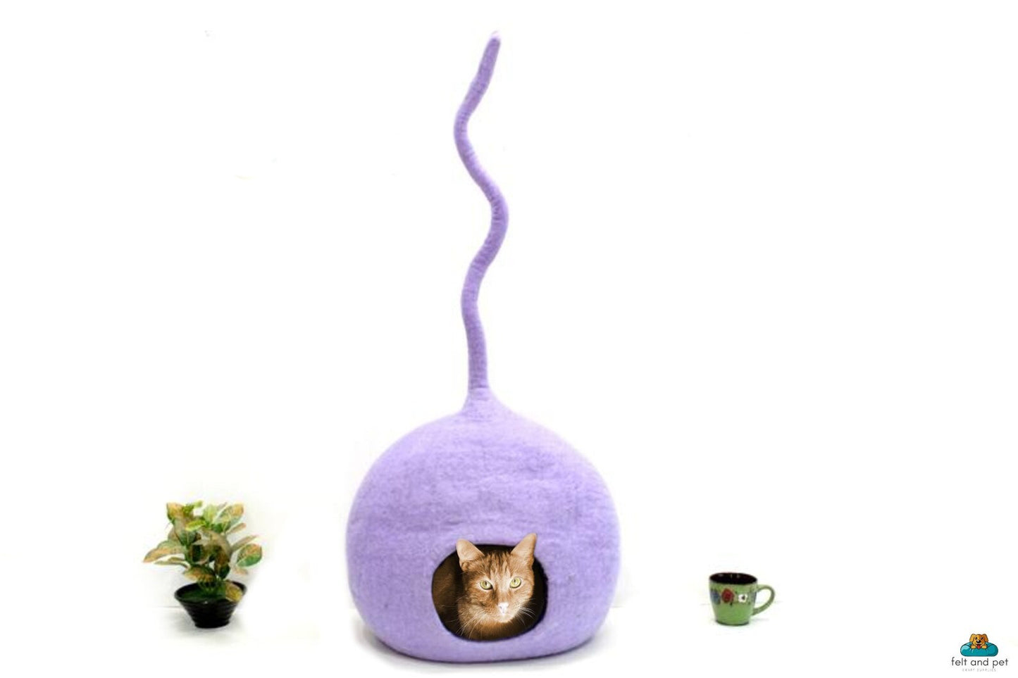 Felt Cat Cave – Purple Wool Pet Bed, Handmade in India