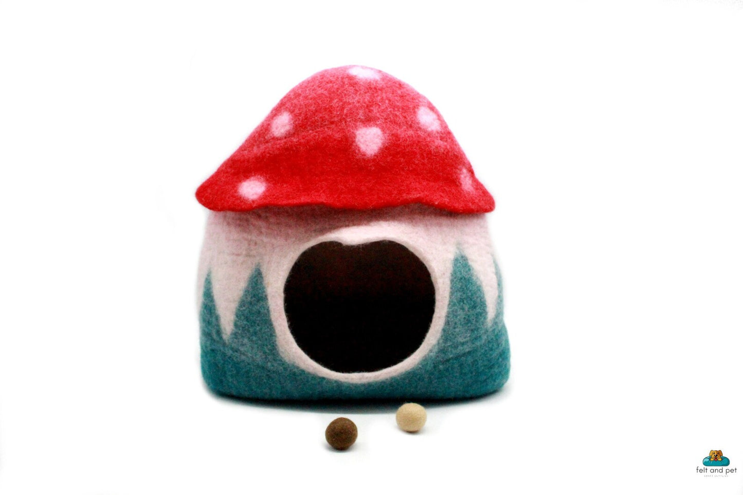 Mushroom Felt Cat Cave - Handmade Modern Pet Bedding- Wool Pet Bed