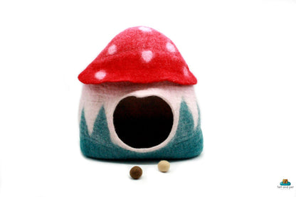 Mushroom Felt Cat Cave - Handmade Modern Pet Bedding- Wool Pet Bed