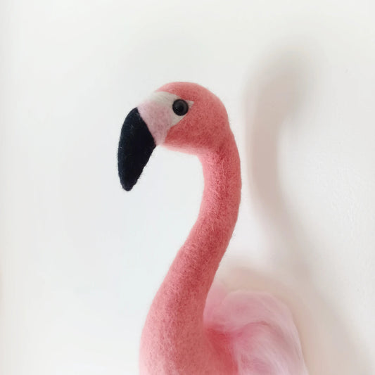 Flamingo head nursery decor Needle felted flamingo taxidermy wall mount Felt fax animal trofy