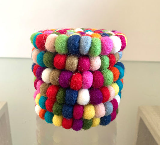 Felt Coaster-Felt Wool Coaster-Rainbow Tea Coasters Coasters for Drinks Set of 6-Home Decor-Felt Ball Coaster Wool ball-House warming gift
