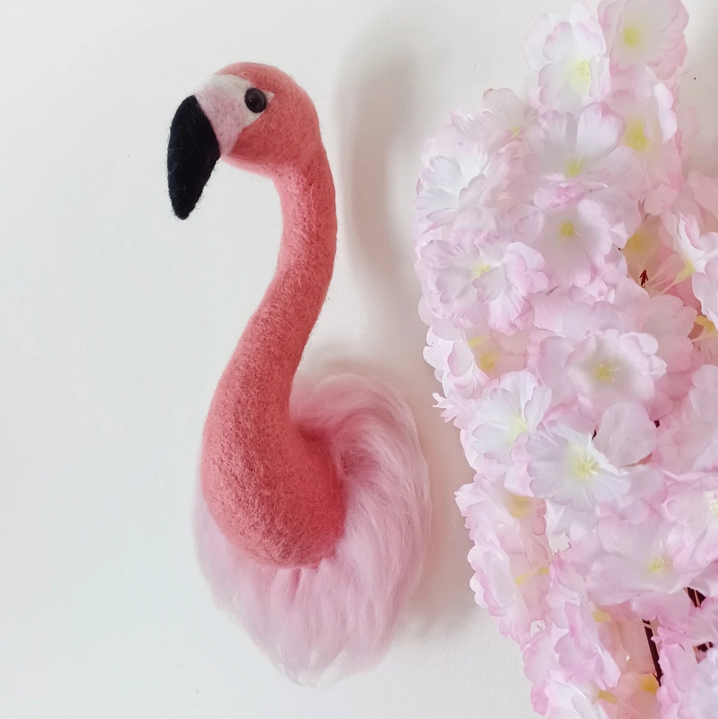 Flamingo head nursery decor Needle felted flamingo taxidermy wall mount Felt fax animal trofy
