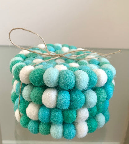 Felt Coaster-Felt Wool Coaster-Rainbow Tea Coasters Coasters for Drinks Set of 6-Home Decor-Felt Ball Coaster Wool ball-House warming gift
