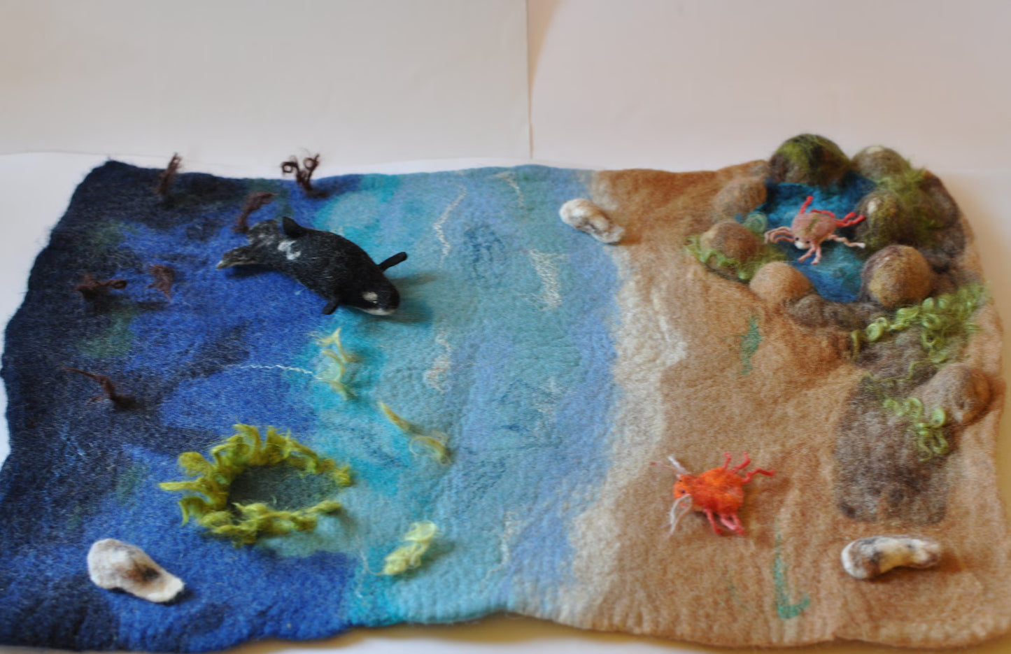 Wet Felted Ocean Playscape: Montessori Beach Playmat, Waldorf Toy
