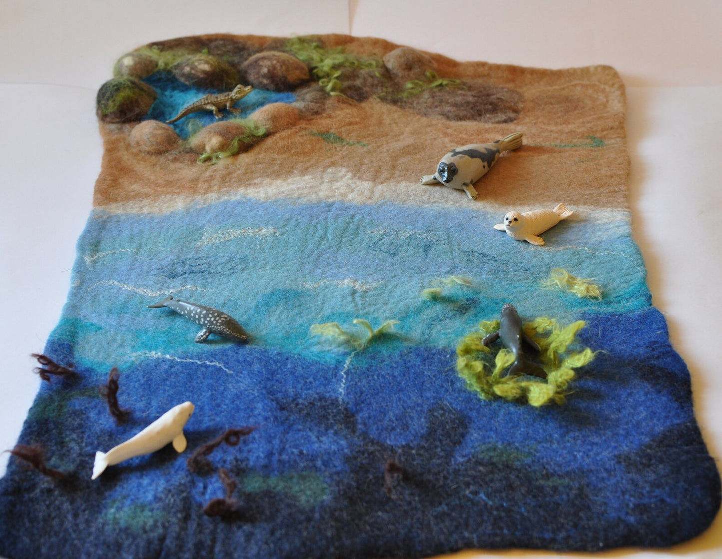 Wet Felted Ocean Playscape: Montessori Beach Playmat, Waldorf Toy