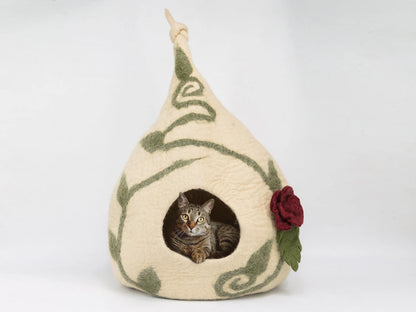 Wool Felt Top Knot Design Cat Bed House | Large Cat Cave