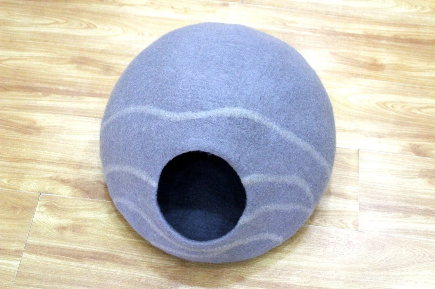 Handmade Cat House - Felt Cat Cave With Wavy Stripes Design - Ideal Gift - Unique Round Pet Bed