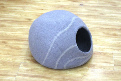 Handmade Cat House - Felt Cat Cave With Wavy Stripes Design - Ideal Gift - Unique Round Pet Bed
