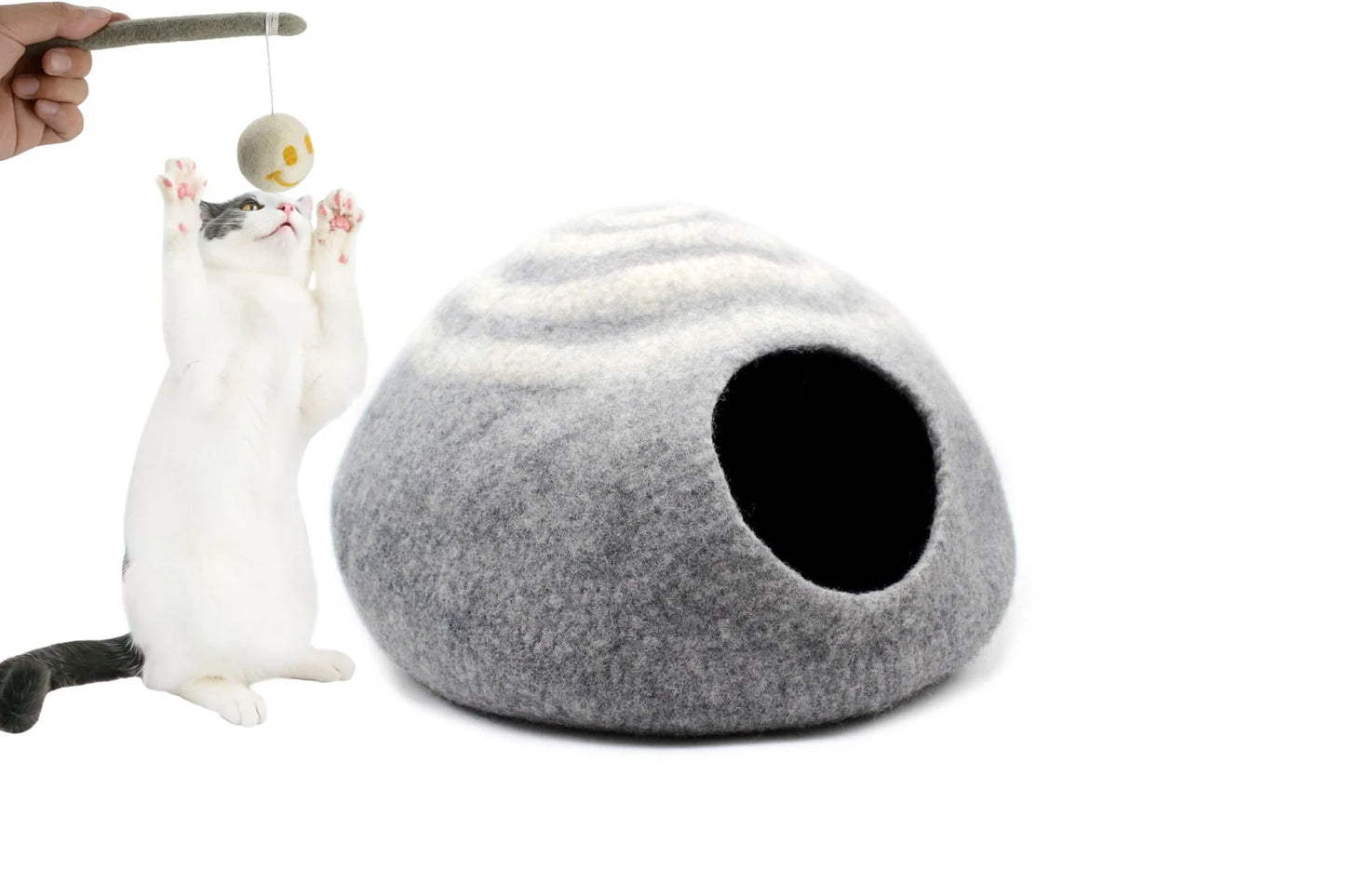 Felt Cat Cave - Cozy Pet Bed For Cats - Handmade Pet Cave -Wool Handmade Cat Cocoon