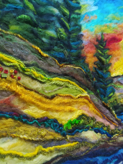 Needle Felted Lake Mountain Art – North Carolina Wilderness Wool Painting
