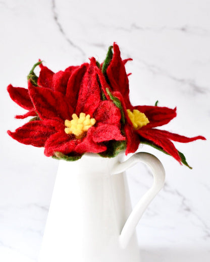 Felt Red Poinsettia Flowers: Set of 3 Christmas Flowers stems