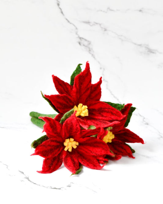 Felt Red Poinsettia Flowers: Set of 3 Christmas Flowers stems