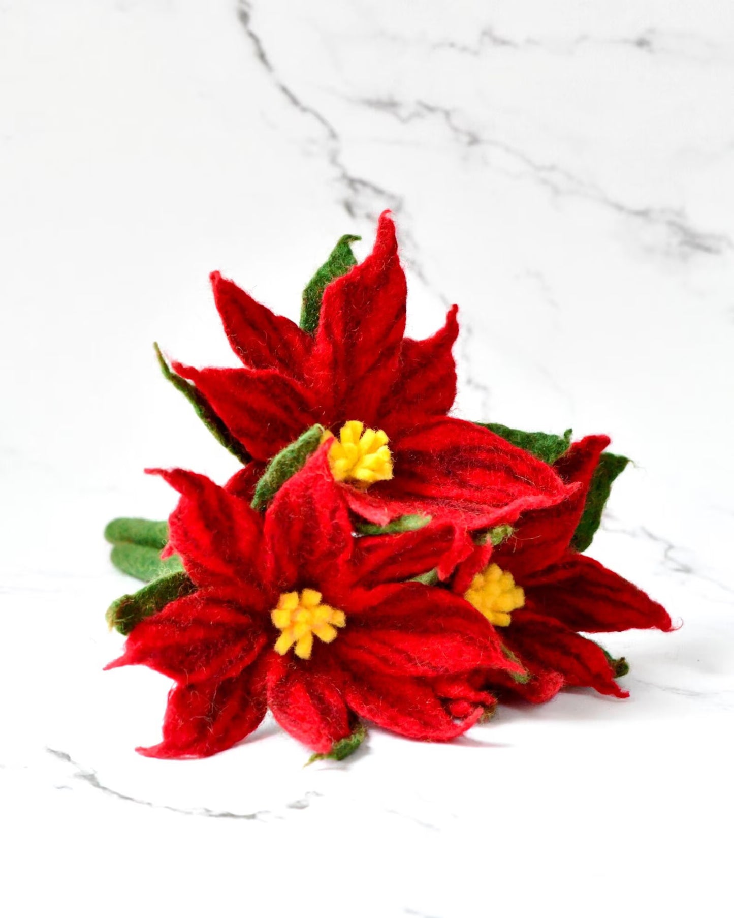 Felt Red Poinsettia Flowers: Set of 3 Christmas Flowers stems