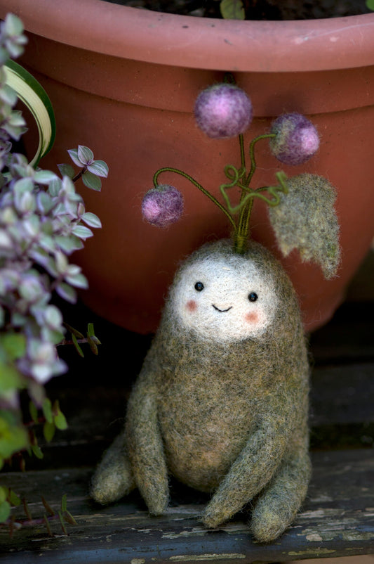 Needle Felted Blackberry, Sunflower & Grapes Creatures ~ Smiling Wool Plants ~ Handmade Nature Lover Gift