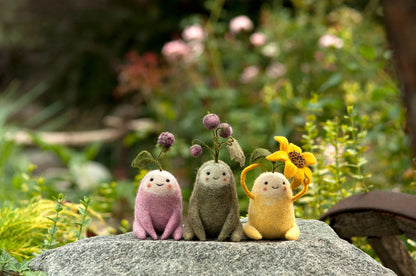 Needle Felted Blackberry, Sunflower & Grapes Creatures ~ Smiling Wool Plants ~ Handmade Nature Lover Gift