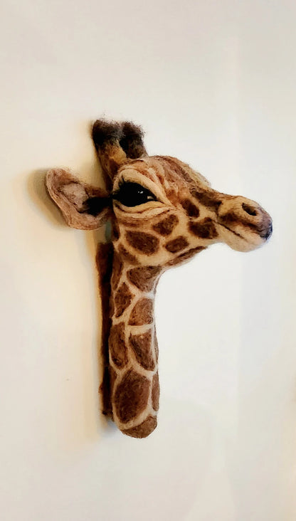 Needle Felted Giraffe Calf Head | Faux Taxidermy Fibre Art