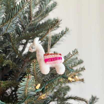 Felt Llama Christmas Ornament, Alpaca Ornament, Needle felted Christmas Decor, Biodegradable Ornament, Fair Trade Ornament