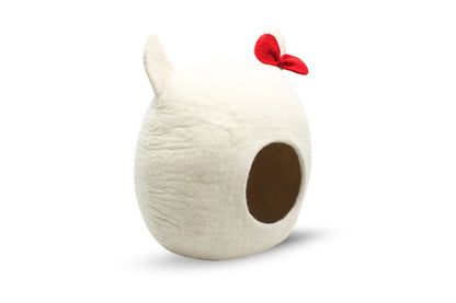 Cute White Handmade Felt Wool Cat Bed From Pure Wool- Gift For Your Cat