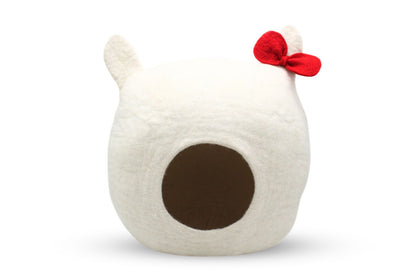 Cute White Handmade Felt Wool Cat Bed From Pure Wool- Gift For Your Cat