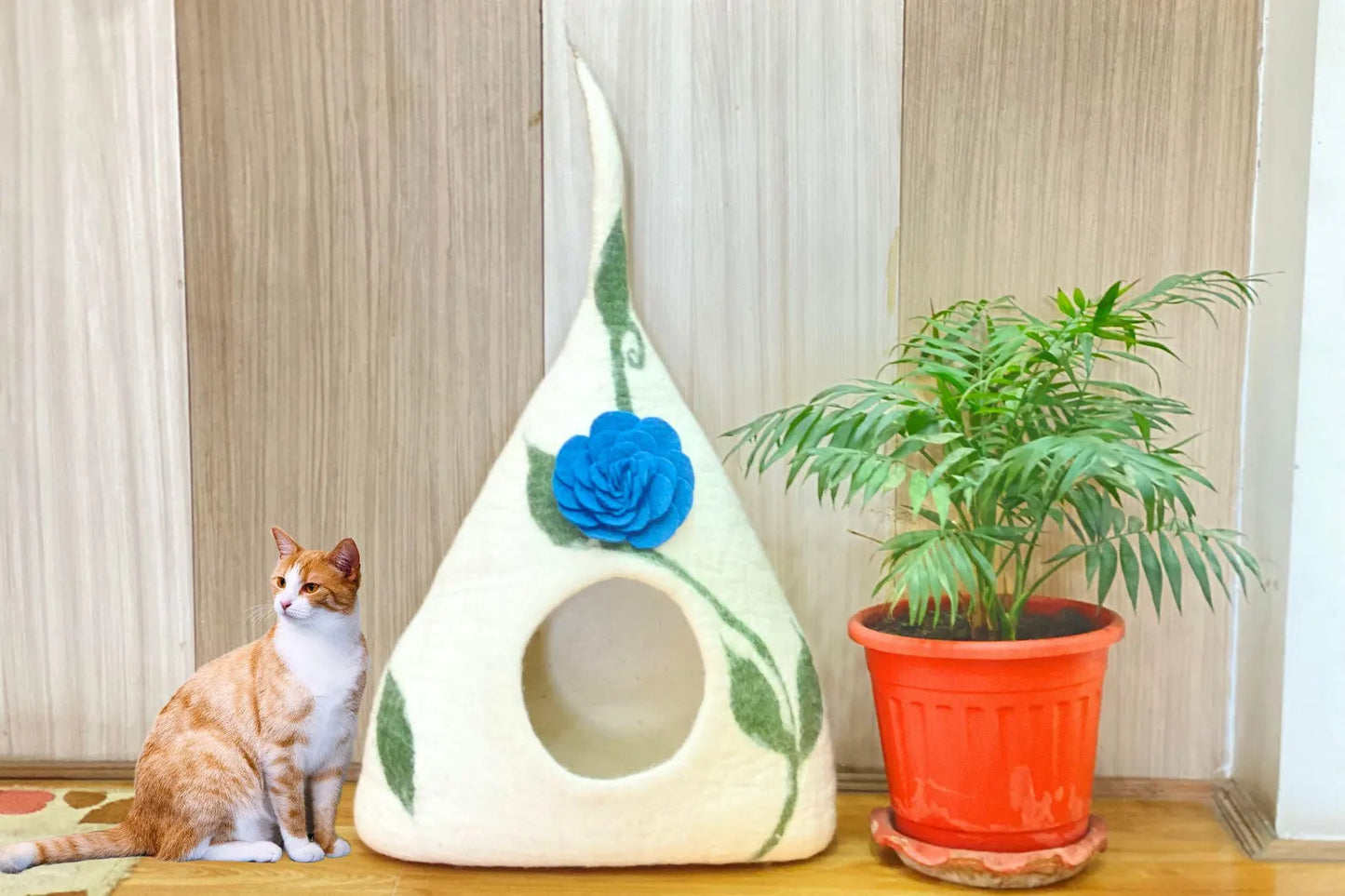Felt Cat Cave | Handmade Wool Cat Cave| Cozy, Washable Indoor Pet House for Warmth & Privacy | Pet Bed