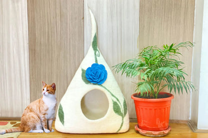 Felt Cat Cave | Handmade Wool Cat Cave| Cozy, Washable Indoor Pet House for Warmth & Privacy | Pet Bed