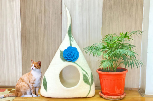 Felt Cat Cave | Handmade Wool Cat Cave| Cozy, Washable Indoor Pet House for Warmth & Privacy | Pet Bed