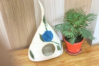 Felt Cat Cave | Handmade Wool Cat Cave| Cozy, Washable Indoor Pet House for Warmth & Privacy | Pet Bed