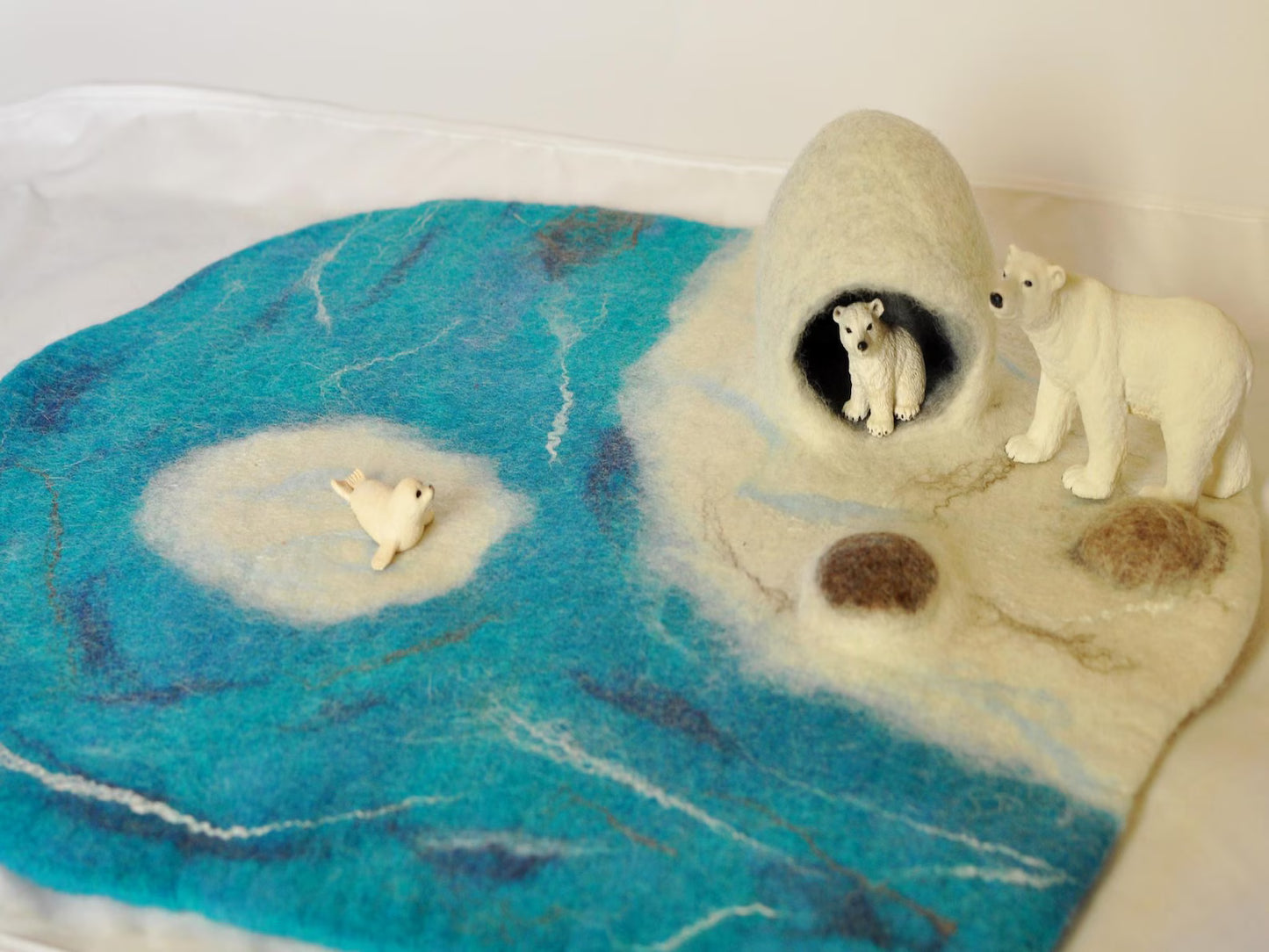 Arctic play mat with island - Waldorf Steiner and Montessori felted toy