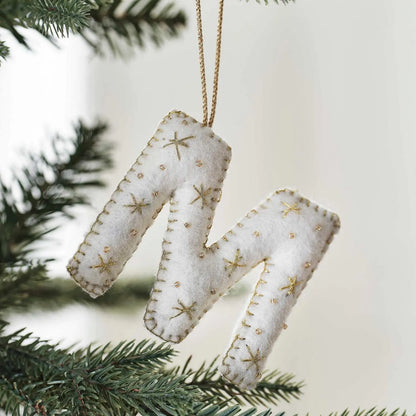 Personalized Felt Letter Christmas Ornament: Hand Embroidered Initial