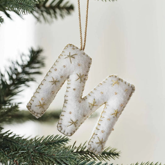 Personalized Felt Letter Christmas Ornament: Hand Embroidered Initial