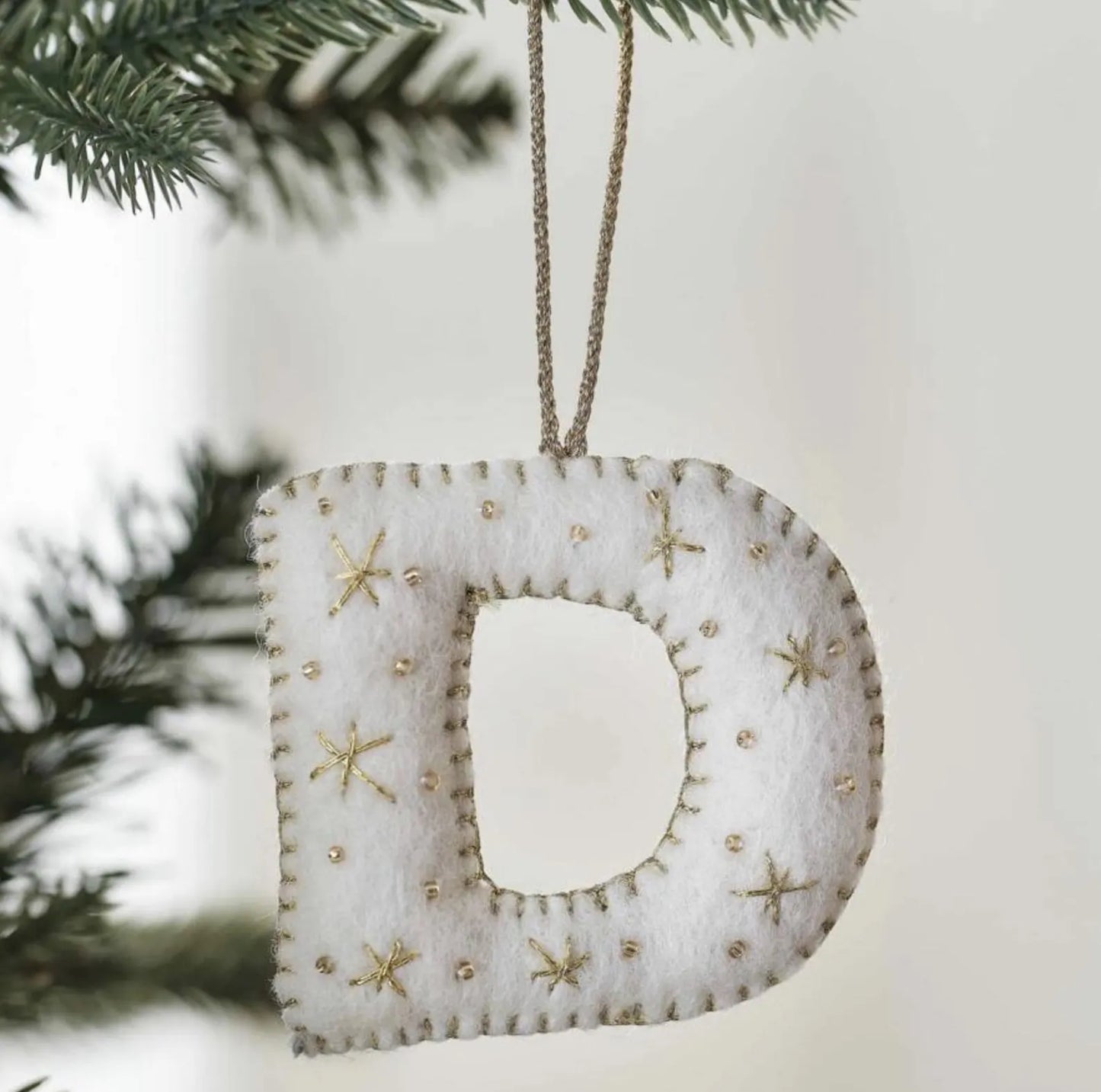 Personalized Felt Letter Christmas Ornament: Hand Embroidered Initial